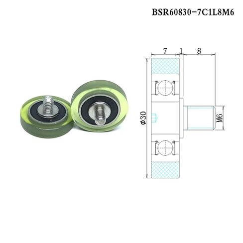 2 Pieces 30x7xM6 Polyurethane Bearing Bolt Roller with M6 Screw PU60830-7C1L8M6 30mm Outer Diameter PU Coated Conveyor Wheel in Saudi Arabia