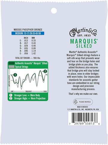 Martin Authentic Acoustic® Marquis® Silked Guitar Strings – Phosphor Bronze, Medium Gauge | Warm, Balanced Tone with Bridge Protection | Silk-Wrapped Ball Ends in Saudi Arabia