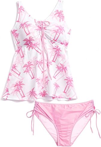 haikyuu Women Heart Leopard Tankini Pink Swimsuits Two Piece Tummy Control Bathing Suits Swimwear Tank Top with Bottom in Kuwait