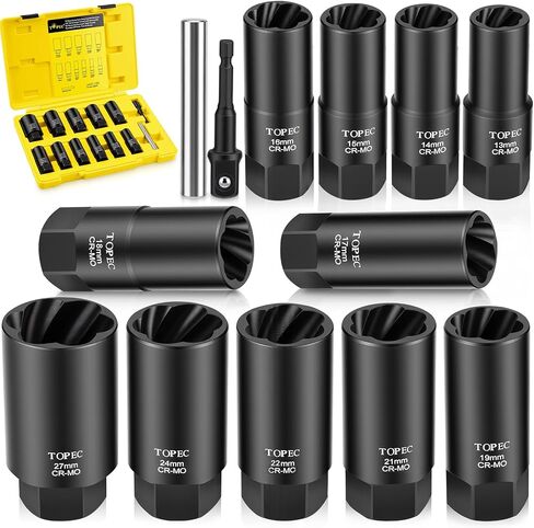Topec 6pcs أداة إزالة Nut Deep Lug ، 1/2 "مجموعة مستخرج من Nut Lug ، مجموعة قفل العجلة 17-22 مم ، مقبس مستخرج من شمعات الإشعال لمجموعة من البراغي المجردة ، المدورة ، التالفة in Kuwait