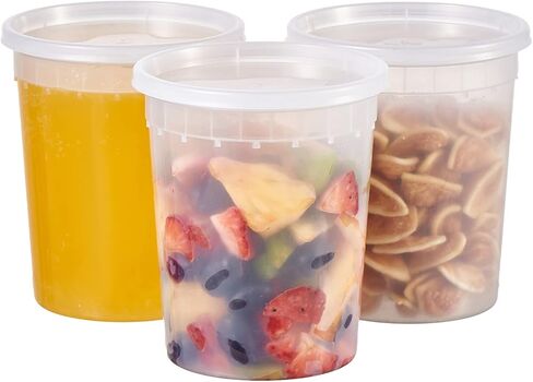 [48Set - 16oz.] Plastic Deli Food Storage Containers With Plastic Lids, Disposable togo containers for soup, Meal Prep, Slime | BPA Free | Stackable | Leakproof | Microwave | Dishwasher | Freezer Safe in Kuwait