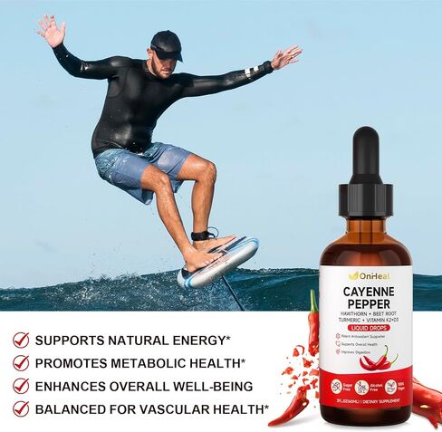 Pure Capsaicin Extract, Contains Hawthorn, Beetroot, Turmeric, Vitamins K2 and D3, Ginseng, Ceylon Cinnamon - Capsaicin Supplement for Health Benefits - 60ml in Saudi Arabia