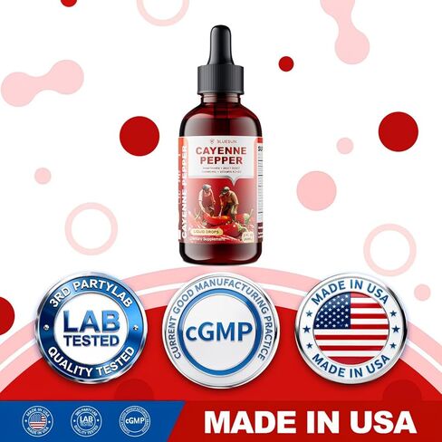 Bluesun Cayenne Pepper Drops with Hawthorn Berry & Beet Root - Liquid Turmeric Curcumin, Vitamin D3 + K2 - Made in USA Herbal Supplement - Daily Wellness Formula - 2 Fl Oz (60ml) in Kuwait