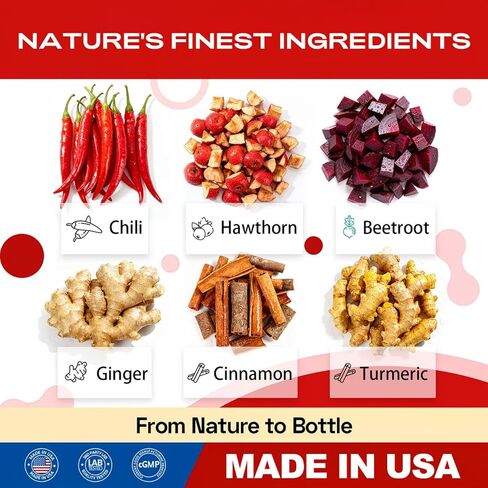 Bluesun Cayenne Pepper Drops with Hawthorn Berry & Beet Root - Liquid Turmeric Curcumin, Vitamin D3 + K2 - Made in USA Herbal Supplement - Daily Wellness Formula - 2 Fl Oz (60ml) in Kuwait