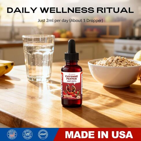 Bluesun Cayenne Pepper Drops with Hawthorn Berry & Beet Root - Liquid Turmeric Curcumin, Vitamin D3 + K2 - Made in USA Herbal Supplement - Daily Wellness Formula - 2 Fl Oz (60ml) in Kuwait