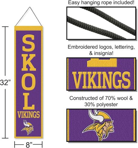 WinCraft Minnesota Vikings SKOL 8x32 Inch Vertical Wool Embroidered Hanging Banner in Saudi Arabia