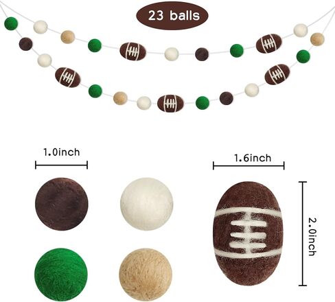 Football Felt Ball Garland, Rugby Pom Poms Banner for Sports Themed Banners Football Game Party Decorations Sports Bowl Fans Club Assembled Favor Supplies (23 Ball) in Saudi Arabia