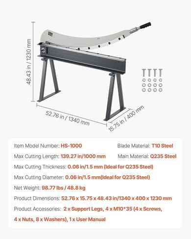 VEVOR Guillotine Shear, 39 in Bed Width Benchtop Cutter, Manual Hand Plate Shear for Metal Sheet Processing, with Q235 Material, High Precision, Stand, for PCB Board, Aluminum, Steel, Copper, Plastic in Saudi Arabia