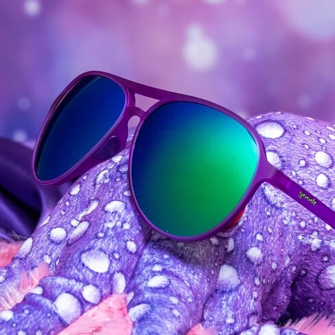goodr It's Octopuses, Not Octopi Polarized Aviator Sunglasses, Large Sized (Mach G), Puple Frame with Green Mirrored Reflective Lenses, UV400 Protection, No Slip, No Bounce in Saudi Arabia