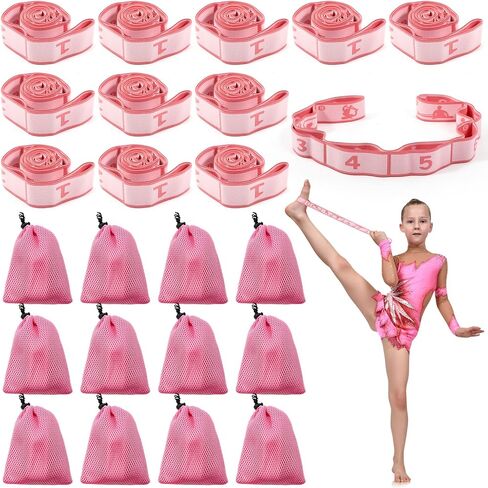 Soulchen 12 Sets Stretching Strap with 8 Loops for Kids Include 12 Storage Bags 12 Children Gymnastics Stretching Strap for Cheer Dance Training Elastic Band Cheerleading Training Ballet Yoga (Pink) in Saudi Arabia