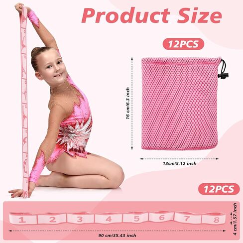 Soulchen 12 Sets Stretching Strap with 8 Loops for Kids Include 12 Storage Bags 12 Children Gymnastics Stretching Strap for Cheer Dance Training Elastic Band Cheerleading Training Ballet Yoga (Pink) in Saudi Arabia