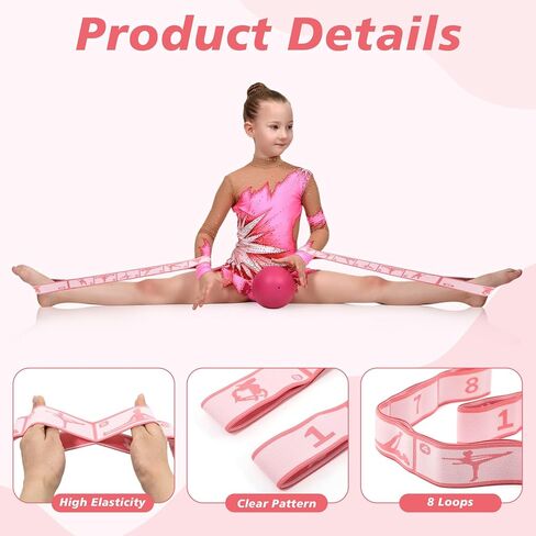 Soulchen 12 Sets Stretching Strap with 8 Loops for Kids Include 12 Storage Bags 12 Children Gymnastics Stretching Strap for Cheer Dance Training Elastic Band Cheerleading Training Ballet Yoga (Pink) in Saudi Arabia