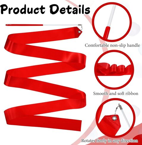 2 PCS Ribbon Dancer Wand, 78.7 Inch Gymnastics Dance Ribbons Red Twirling Dancing Ribbon Streamers for Artistic Dancing, Gymnastics Training, Outdoor Play in Kuwait