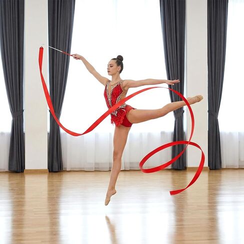 2 PCS Ribbon Dancer Wand, 78.7 Inch Gymnastics Dance Ribbons Red Twirling Dancing Ribbon Streamers for Artistic Dancing, Gymnastics Training, Outdoor Play in Kuwait