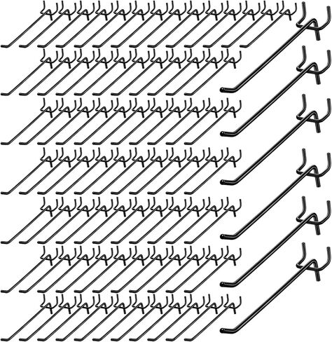 100 PCS 6 inch Pegs for Pegboard, Black Peg Board Pegs for 1/8“ and 1/4" Peg Board, Metal Pegboard Hooks for Hanging Organizing Various Tools for Garage, Craft Room, Kitchen, Store in Saudi Arabia