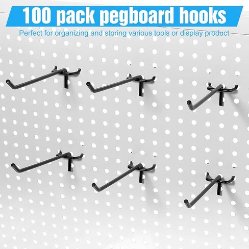 100 PCS 6 inch Pegs for Pegboard, Black Peg Board Pegs for 1/8“ and 1/4" Peg Board, Metal Pegboard Hooks for Hanging Organizing Various Tools for Garage, Craft Room, Kitchen, Store in Saudi Arabia
