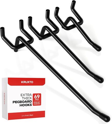 69 قطعة من خطافات بيجبورد سميكة للغاية مقاس 2/4/6 بوصة، ملحقات منظم لوحة ربط شديدة التحمل، شماعات أدوات لوحة ربط تناسب أدوات تعليق بيجبورد مقاس 1/4 بوصة، المرآب، المطبخ، ورشة العمل، الجدار والمتجر in Kuwait