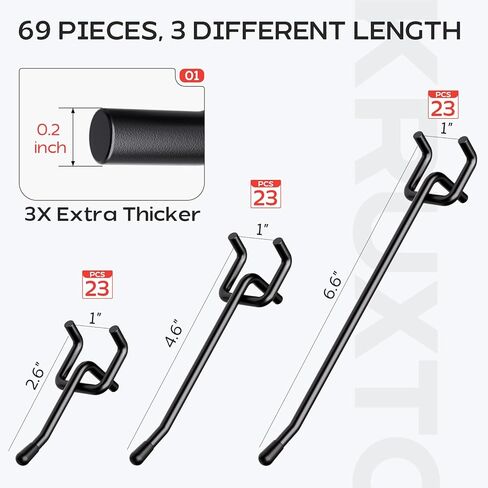 69 قطعة من خطافات بيجبورد سميكة للغاية مقاس 2/4/6 بوصة، ملحقات منظم لوحة ربط شديدة التحمل، شماعات أدوات لوحة ربط تناسب أدوات تعليق بيجبورد مقاس 1/4 بوصة، المرآب، المطبخ، ورشة العمل، الجدار والمتجر in Kuwait
