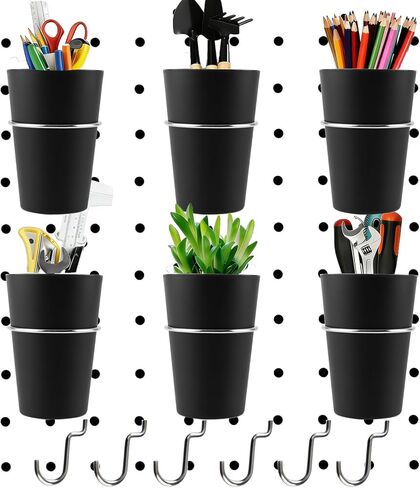 6 مجموعات من خطافات بيجبورد على شكل حلقة مع أكواب بيجبورد، وأكواب بيجبورد مع حلقة، وصناديق بيجبورد سوداء، وإكسسوارات حامل أكواب بيجبورد لجدار المكتب، وأدوات التخزين in Kuwait