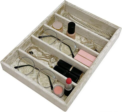 فاخرة 5 شبكات منظم النظارات الشمسية ، صينية المجوهرات ، وتجزئة البضائع صحن. مصممة بشكل خاص صينية تخزين زخرفية رائعة. (Tabby Beige) in Kuwait