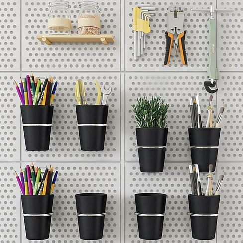 6 مجموعات من خطافات بيجبورد على شكل حلقة مع أكواب بيجبورد، وأكواب بيجبورد مع حلقة، وصناديق بيجبورد سوداء، وإكسسوارات حامل أكواب بيجبورد لجدار المكتب، وأدوات التخزين in Kuwait