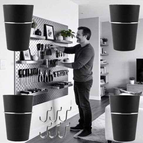 6 مجموعات من خطافات بيجبورد على شكل حلقة مع أكواب بيجبورد، وأكواب بيجبورد مع حلقة، وصناديق بيجبورد سوداء، وإكسسوارات حامل أكواب بيجبورد لجدار المكتب، وأدوات التخزين in Kuwait