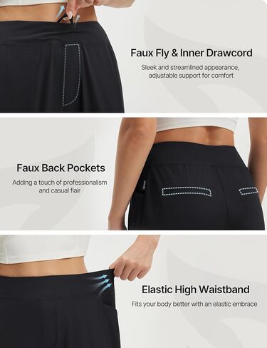 baleaf Women's Petite Travel Pants with 3 Pockets 25" Ankle Golf Pant Pull On Stretchy 7/8 Work Slacks Black S in Saudi Arabia