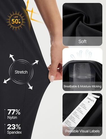 baleaf Women's Petite Travel Pants with 3 Pockets 25" Ankle Golf Pant Pull On Stretchy 7/8 Work Slacks Black S in Saudi Arabia