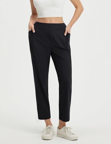 baleaf Women's Petite Travel Pants with 3 Pockets 25" Ankle Golf Pant Pull On Stretchy 7/8 Work Slacks Black S in Saudi Arabia