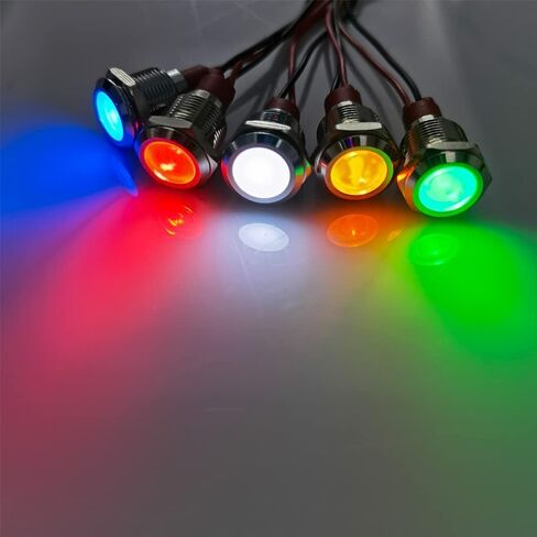 GTIWUNG 10 قطعة 220 فولت 12 مم 1/2 بوصة مؤشر LED ضوء مصباح إشارة مقاوم للماء مع سلك 15 سم لقارب شاحنة السيارة (أحمر/أصفر/أزرق/أخضر/أبيض) in Kuwait