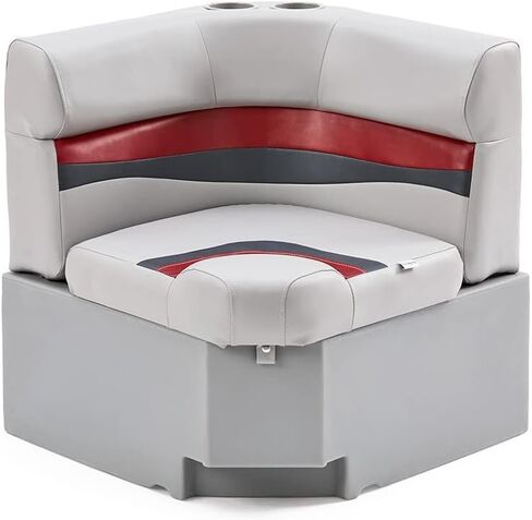DeckMate Complete 28" Corner Classic Pontoon Boat Seat Bench and Base - Gray, Red and Charcoal in Saudi Arabia