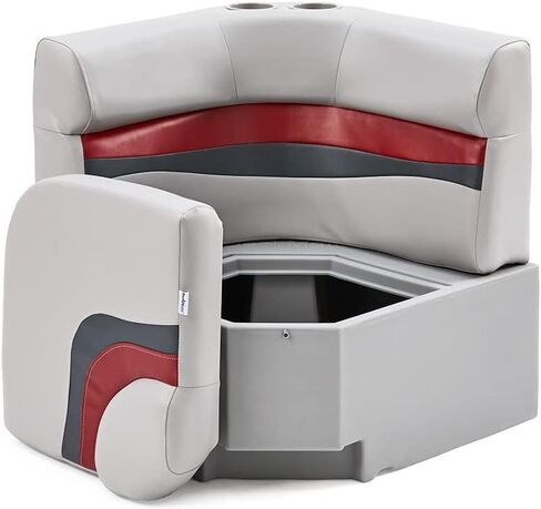 DeckMate Complete 28" Corner Classic Pontoon Boat Seat Bench and Base - Gray, Red and Charcoal in Saudi Arabia