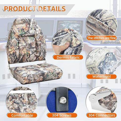 Boat Seats Low Back 2Pack, Folding Boat Seats Stainless Steel Screws Included, Waterproof Fold-Down Boat Captain Chairs. (camouflage) in Kuwait