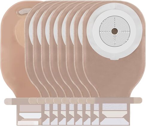 10 PCS Colostomy Bags,15-70mm One-Piece Cut-to Fit Ostomy Bag with Hook and Loop Closure Drainable Pouches,Skin-Friendly Ostomy Supplies for Stoma Care (10) in Kuwait
