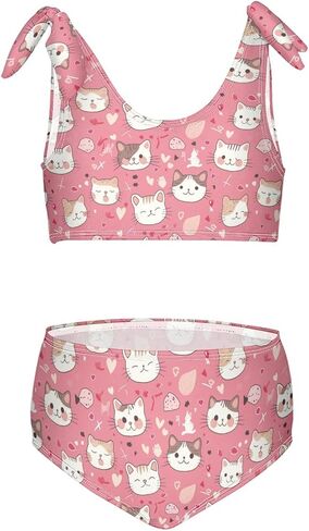 Wusikd Cat Kitten Girls Swimsuits Two Piece Cartoon Swimwear Bikini Set for for Girls Size 11-12T in Saudi Arabia