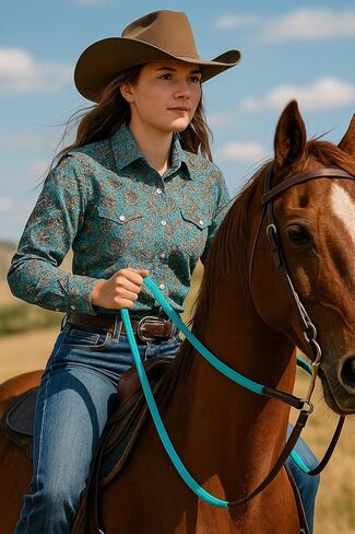 CHALLENGER Horse Western 8' Brown Leather Rubber Grip Contest Barrel Reins Teal 805LR13TL in Saudi Arabia