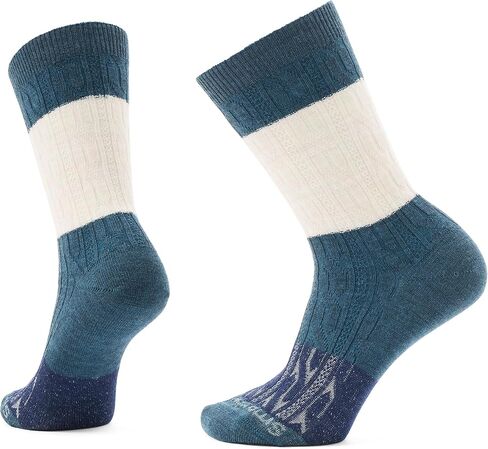 Smartwool Unisex Everyday Color Block Cable Crew Socks Twilight Blue-Moonbeam Large in Saudi Arabia