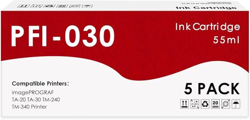 PFI-030 PFI 030 Ink Cartridge Compatible with Canon PFI030 PFI030MBK PFI030BK PFI030C PFI030M PFI030Y Ink Tank for imagePROGRAF TA-20 TA-30 TM-240 TM-340 Printer (5 Pack, MBK BK C M Y) in Kuwait