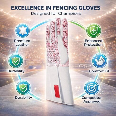 Leather Fencing Glove for Adults, Right Hand, Plastic Dot Anti Skid Design - Enhanced Grip, Flexible Fit, Ideal for Epee and Foil Training (M) in Kuwait