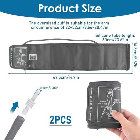 جودة استبدال ضغط الدم الكفة كبيرة متوافقة مع شاشات Omron BP 22-52 سم الذراع الكبيرة ، واجهة عالمية 4.6 ملم الكفة ضغط الدم XL القابل للتعديل للبالغين استخدام الأسلحة الكبيرة للمنزل (رمادي) in Kuwait