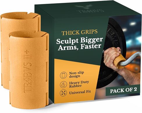 Tribus 2 Pack Thick Grips for Barbells Dumbbells Size 1 | Thick Dumbbell Grips | Extreme Arms & Forearms Builder - Grip Strength | Superior Barbell Grip & Comfort for Weight Lifting & Fat Bar Training in Kuwait