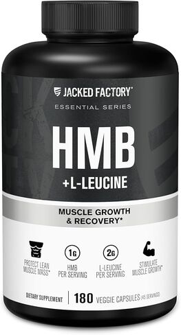 Jacked Factory HMB + Leucine Capsules - L-Leucine 2g, HMB 1g - Stimulate Muscle Growth, Protect Lean Muscle Mass, and Improve Athletic Performance - 180 Capsules in Kuwait
