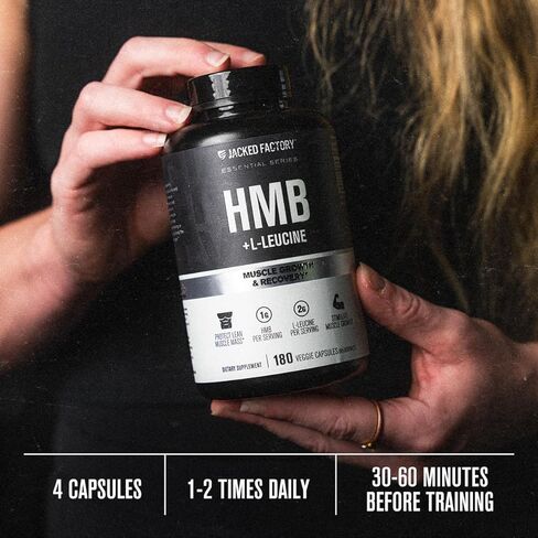 Jacked Factory HMB + Leucine Capsules - L-Leucine 2g, HMB 1g - Stimulate Muscle Growth, Protect Lean Muscle Mass, and Improve Athletic Performance - 180 Capsules in Kuwait