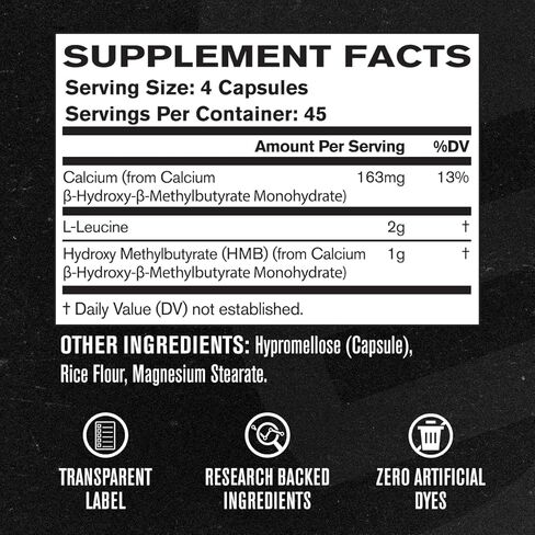 Jacked Factory HMB + Leucine Capsules - L-Leucine 2g, HMB 1g - Stimulate Muscle Growth, Protect Lean Muscle Mass, and Improve Athletic Performance - 180 Capsules in Kuwait
