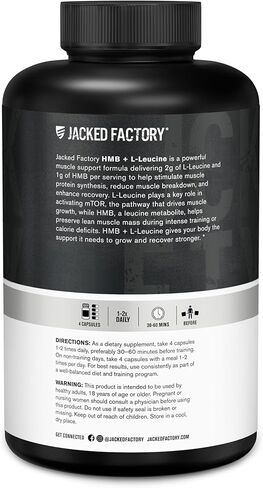 Jacked Factory HMB + Leucine Capsules - L-Leucine 2g, HMB 1g - Stimulate Muscle Growth, Protect Lean Muscle Mass, and Improve Athletic Performance - 180 Capsules in Kuwait