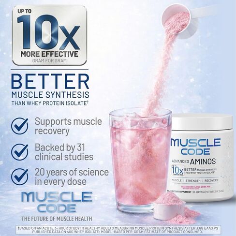 NAUTILUS Muscle Code مسحوق الأحماض الأمينية الأساسية، تخليق العضلات وإصلاحها وقوتها، نكهة التوت المختلطة الطبيعية - 30 حصة مدروسة سريريًا، 0 جرام سكر، كيتو، نباتي، خالي من الغلوتين، ومنتجات الألبان in Kuwait