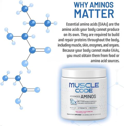 NAUTILUS Muscle Code مسحوق الأحماض الأمينية الأساسية، تخليق العضلات وإصلاحها وقوتها، نكهة التوت المختلطة الطبيعية - 30 حصة مدروسة سريريًا، 0 جرام سكر، كيتو، نباتي، خالي من الغلوتين، ومنتجات الألبان in Kuwait