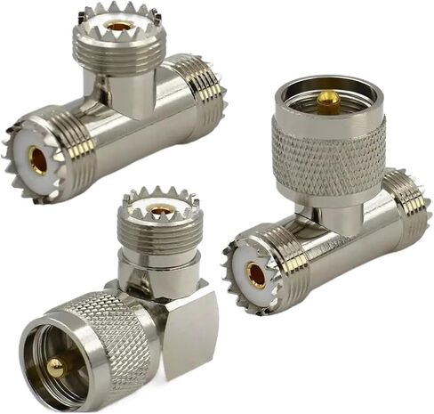 UHF ذكر إلى مزدوج 2X أنثى محول محوري الزاوية اليمنى PL259 SO239 المقابس جاك 3 طريقة T موصل (نوع 1,4 قطعة) in Saudi Arabia