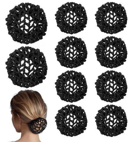 10 قطع من غطاء كعكة الشعر، شبكة شعر مرنة من الكروشيه مقاس 3.5 بوصة لكعكة الرقص وحوامل شبكية للرقص والتزلج على الجليد للنساء والفتيات (أسود) in Kuwait