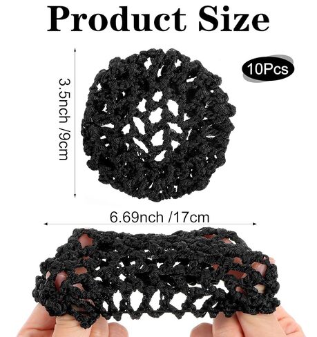 10 قطع من غطاء كعكة الشعر، شبكة شعر مرنة من الكروشيه مقاس 3.5 بوصة لكعكة الرقص وحوامل شبكية للرقص والتزلج على الجليد للنساء والفتيات (أسود) in Kuwait